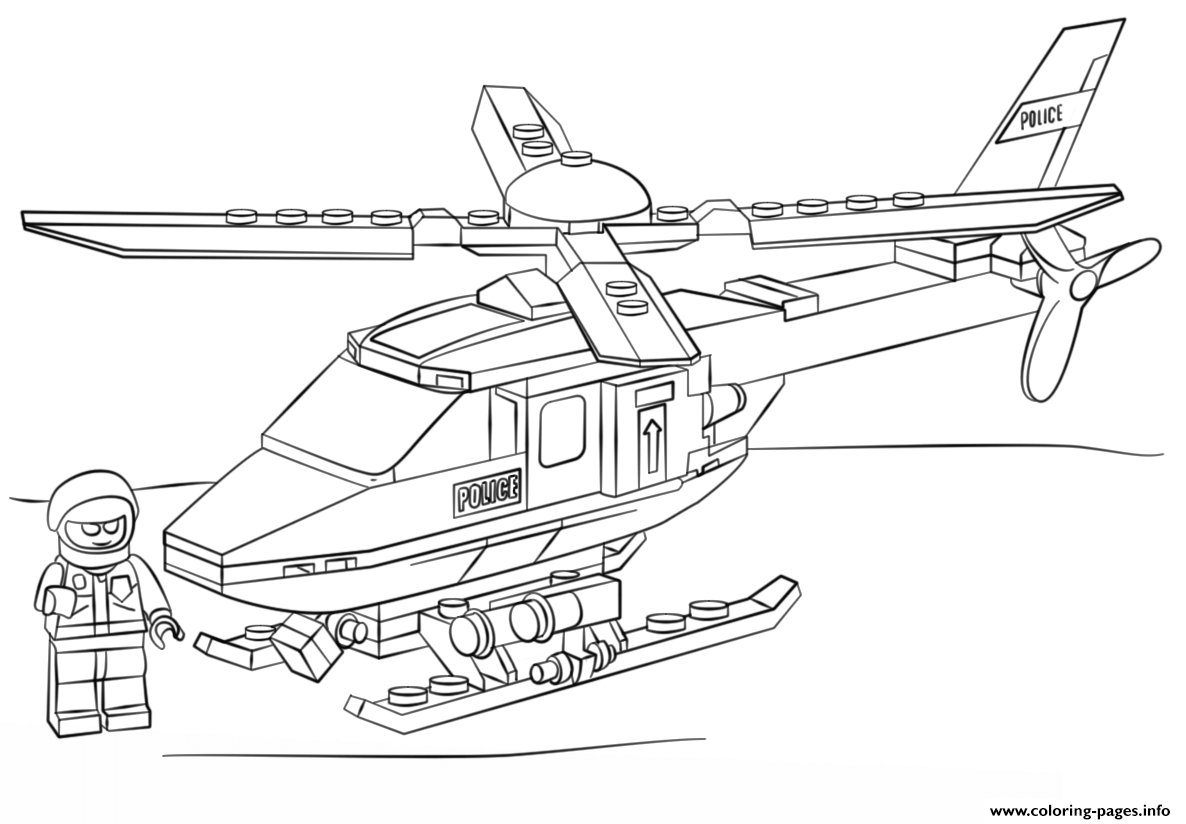 Lego Police Helicopter City Coloring Pages Printable