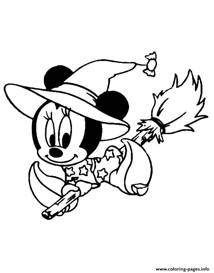 Baby Minnie Riding A Broom Disney Halloween coloring