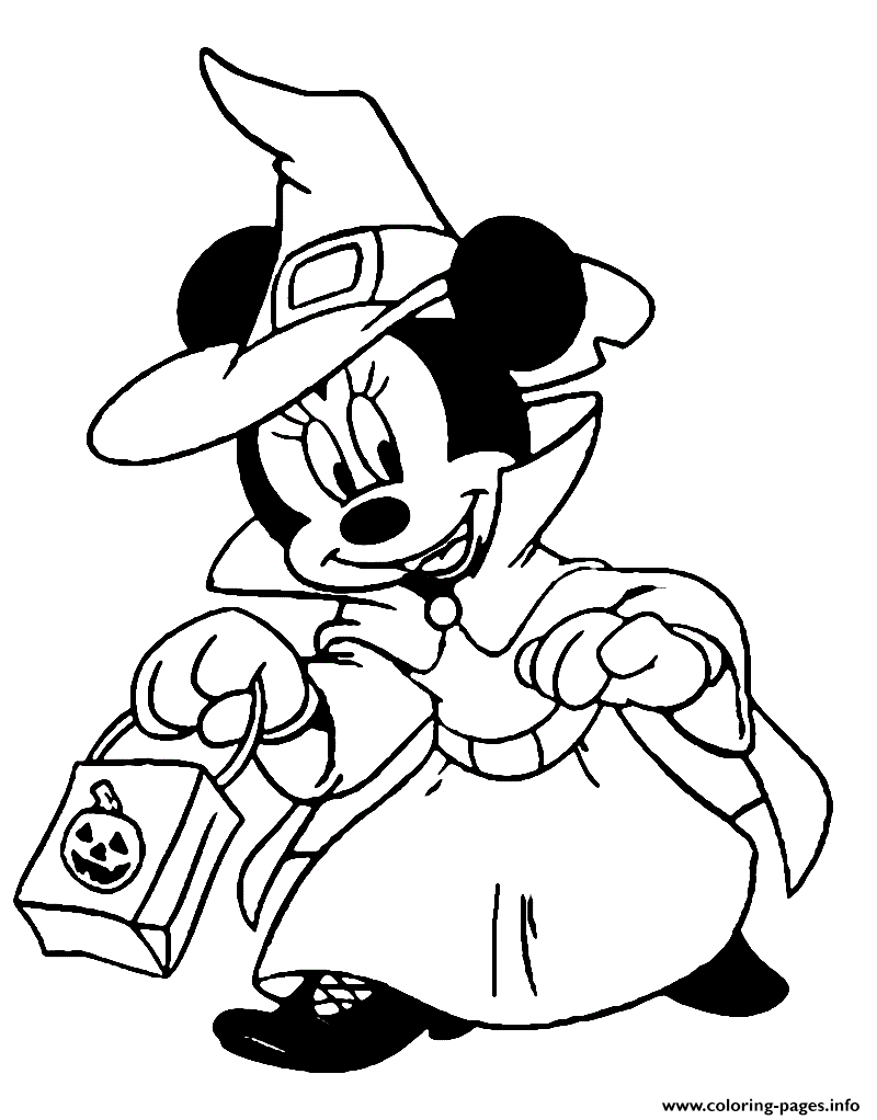 Minnie Mouse Trick Or Treating Disney Halloween Coloring Page Printable