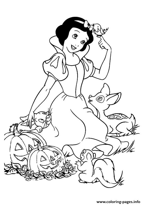 The Snow White And Pumpkins Disney Halloween coloring