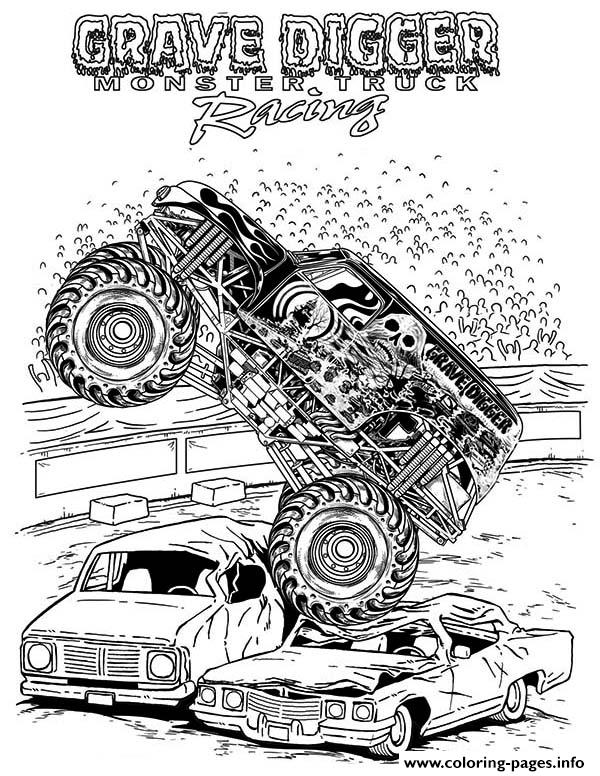 Grave Digger Monster Truck Racing Coloring page Printable