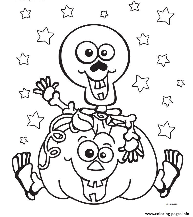 Halloween Skeleton Pumpkin Coloring page Printable