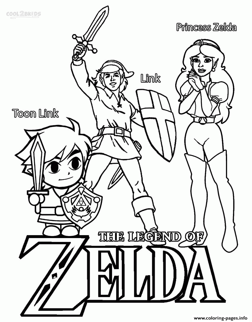 Toon Link Link Princess Zelda Coloring Page Printable