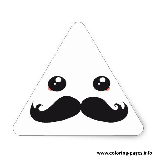 kawaii with cute mustache triangle stickers coloring pages