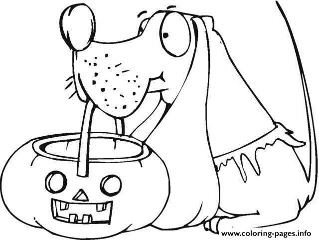 Dog Holds Pumpkin Basket Halloween coloring
