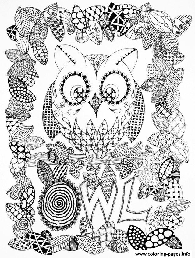 Adult Halloween Zentangle Owl Coloring Pages Printable