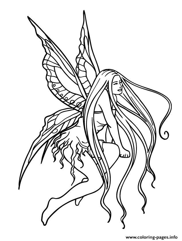 Long Hair Fairy With Wings  coloring