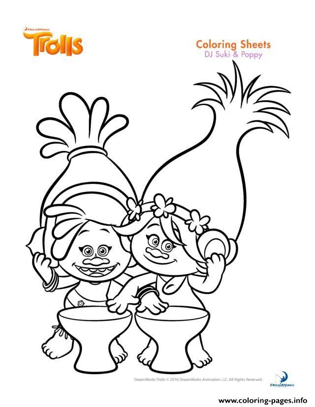 dj suki poppy trolls coloring pages printable