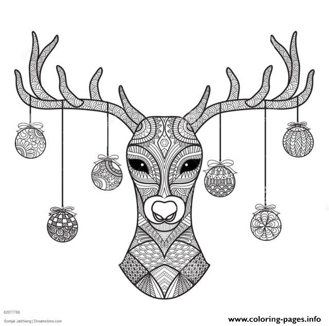 Hand Drawn Deer Head Christmas coloring