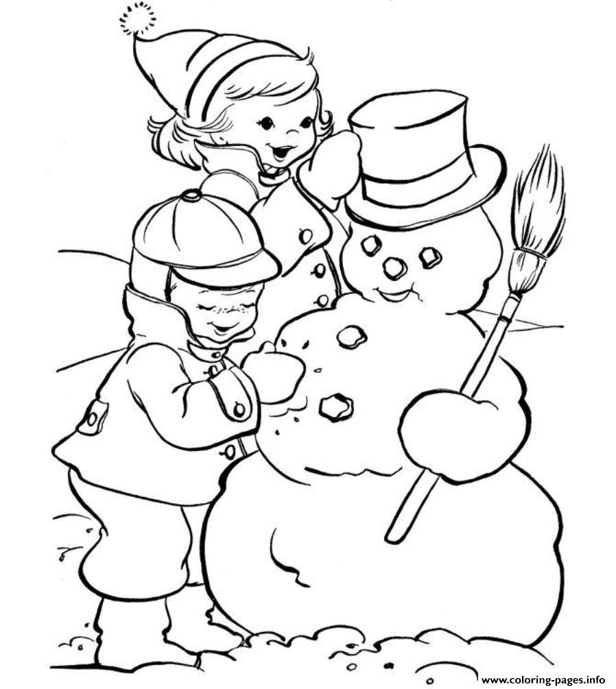 Kids Making Snowman S Winter 87cf coloring