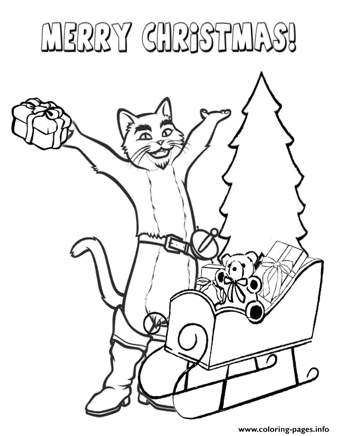 Puss And Christmas Gifts coloring