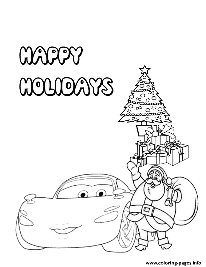 Download Disney Cars With Christmas Santa Claus Coloring Pages Printable