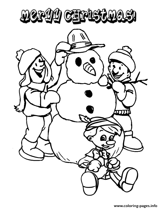 Pinocchio Christmas Snowman coloring