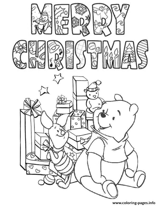 Pooh Bear Presents Christmas coloring