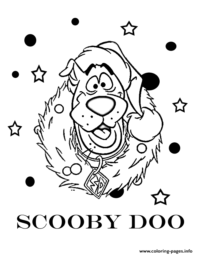 Scooby Doo Wearing Christmas Wreath Coloring Pages Printable