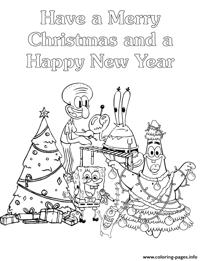 Spongebob And Friends Merry Christmas coloring