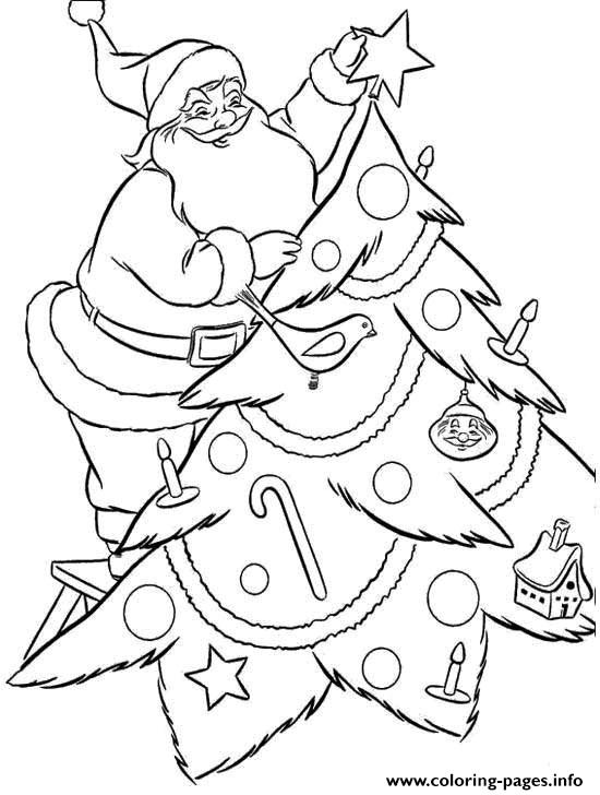 Download Santa Decorating Christmas Tree S45bc Coloring Pages Printable