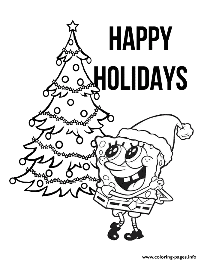 Spongebob With Christmas Tree Coloring Page Printable