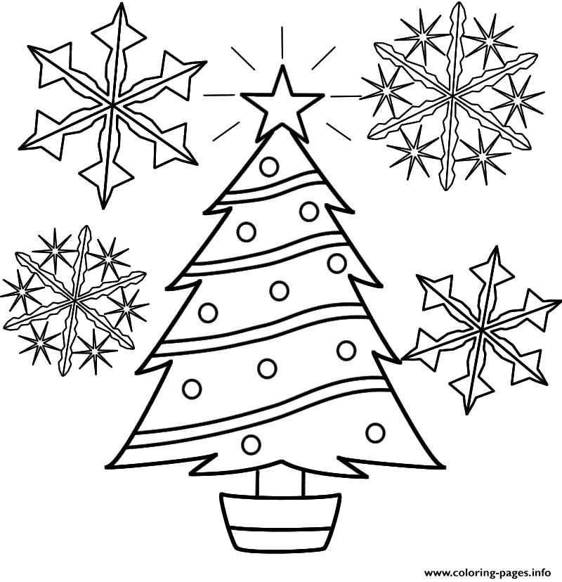Snowflake And Christmas Trees coloring