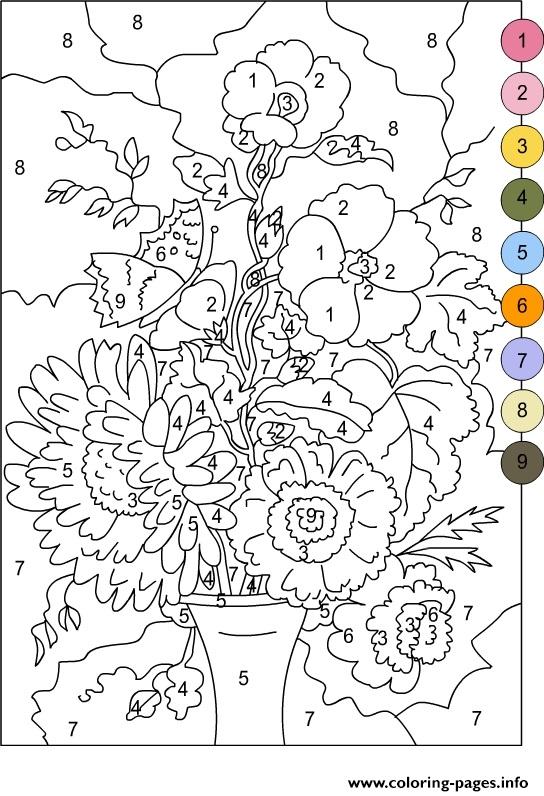 Color By Number For Adults Flowers Coloring Pages Printable