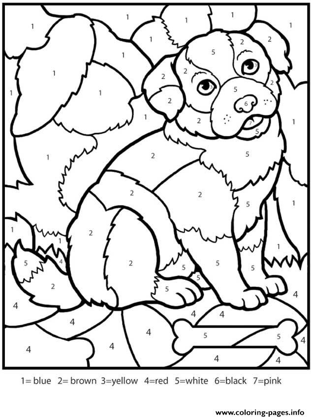 Color By Numbers Adult Worksheets Dog coloring