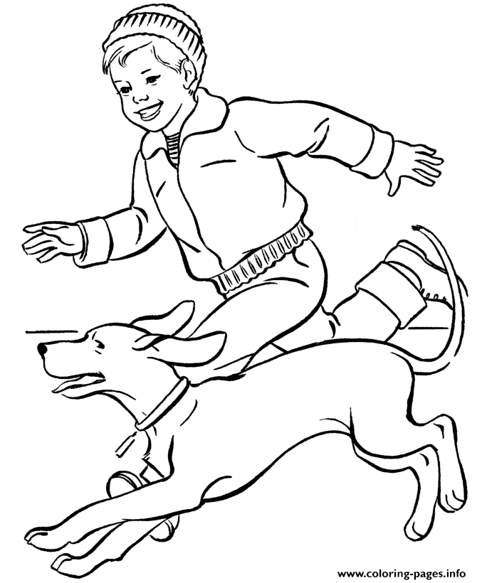 Boy Running With His Dog E3cb coloring