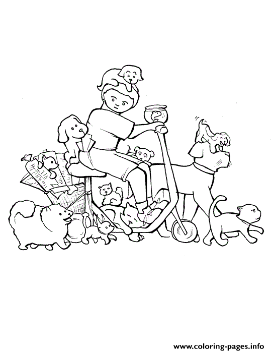 Boy With His Dogs Ea30 coloring