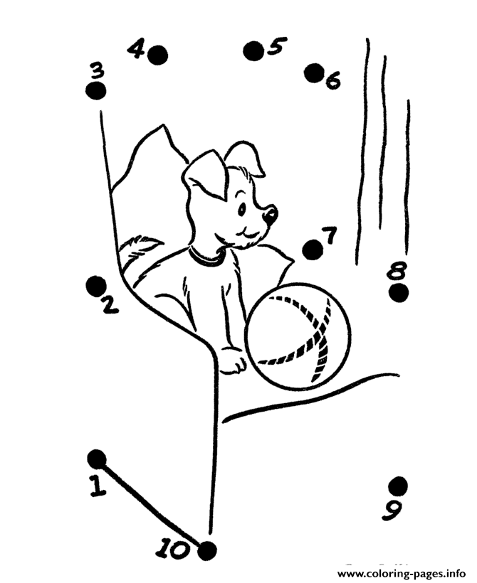 Dog With Ball Connect Dots coloring