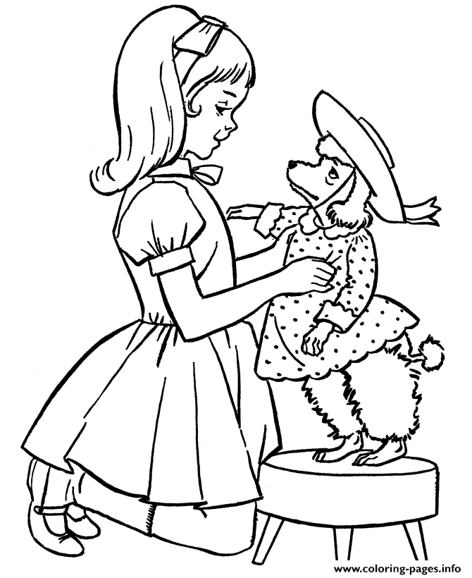 dog and girl coloring pages