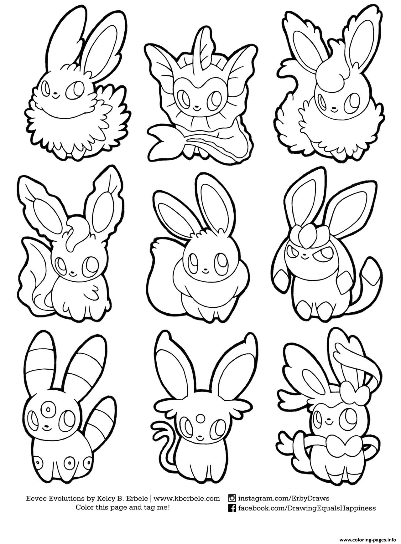 Pokemon Eevee Evolutions List Coloring Page Printable