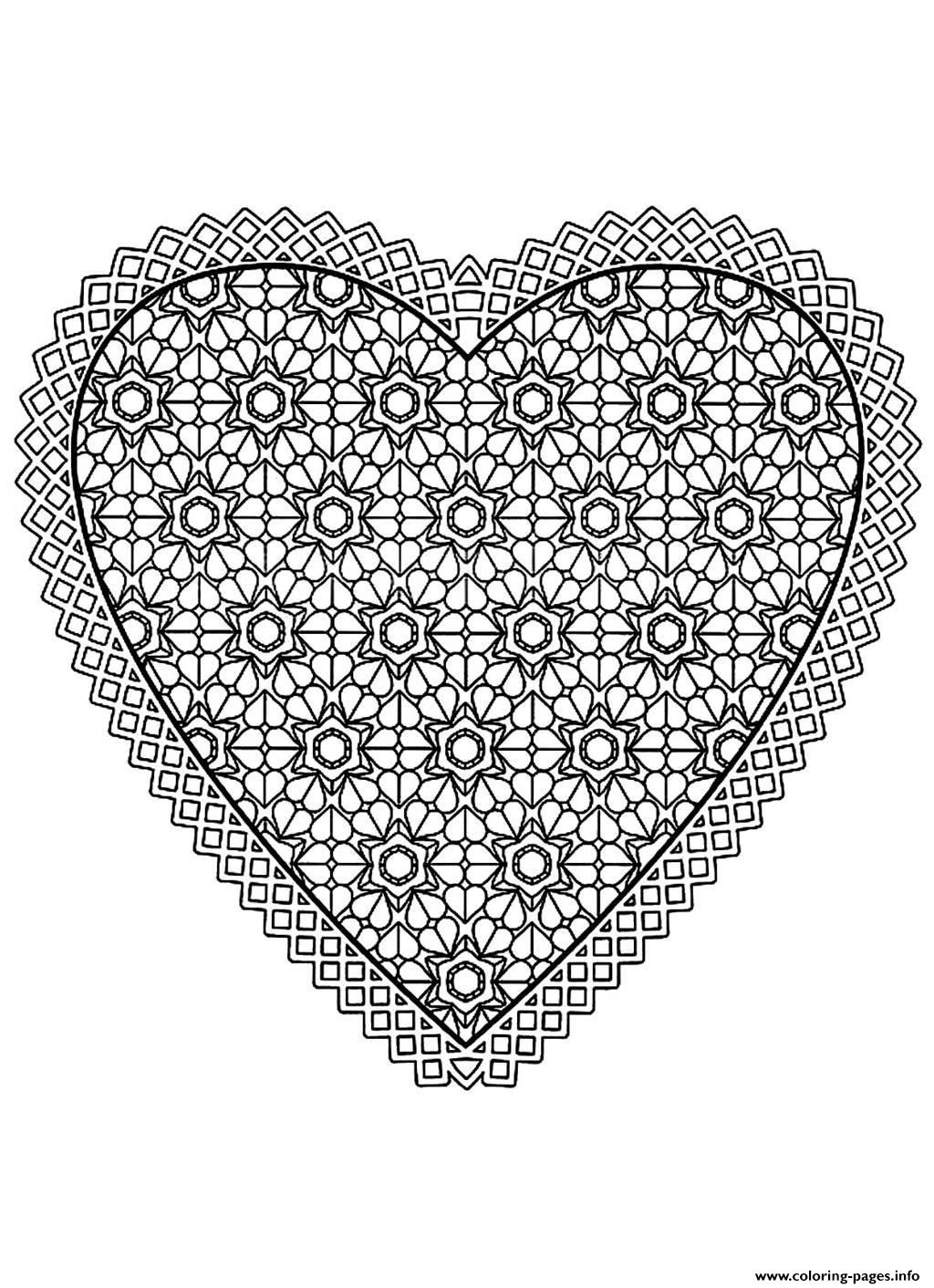 Free Mandala Difficult Adult To Print Heart coloring