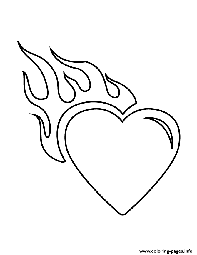 Heart With Flames Stencil coloring