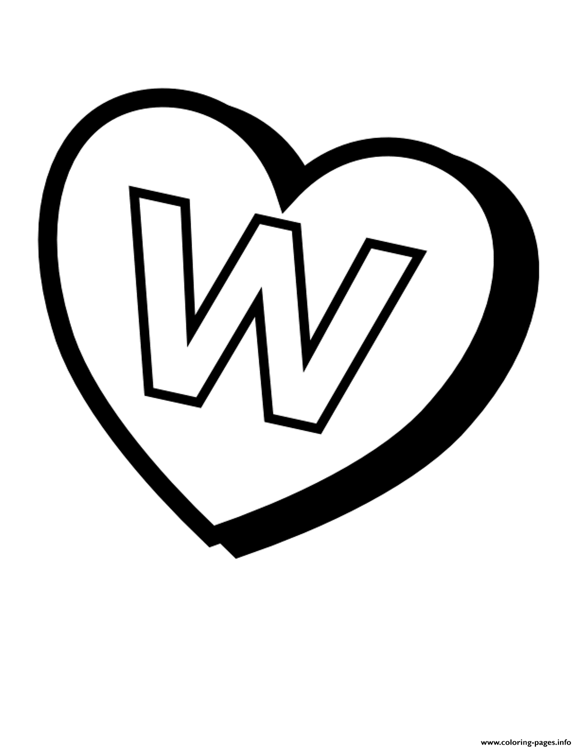 Heart Of W Free Alphabet S6df8 coloring