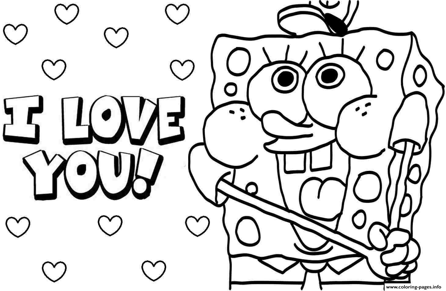 Download Sponge Bob I Love You Valentine Day Coloring Pages Printable