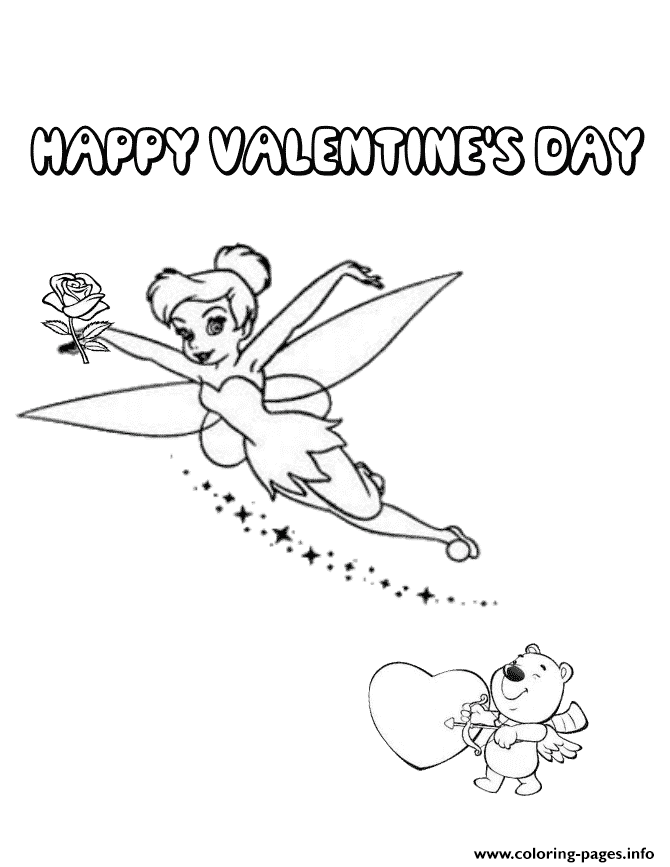 Tinkerbell And Valentines Bear Cupid Coloring Page coloring