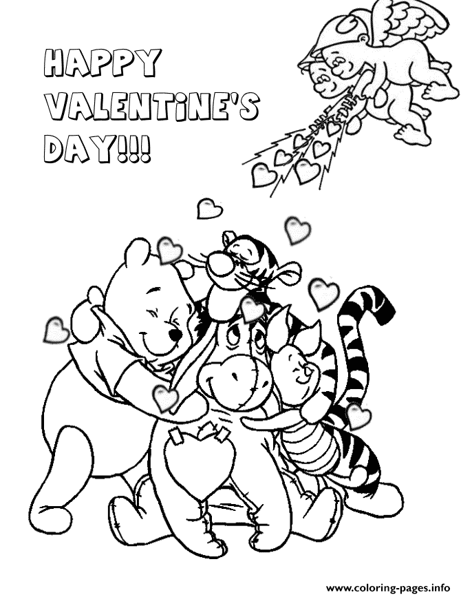 Winnie The Pooh And Valentine Cupids Coloring Page coloring