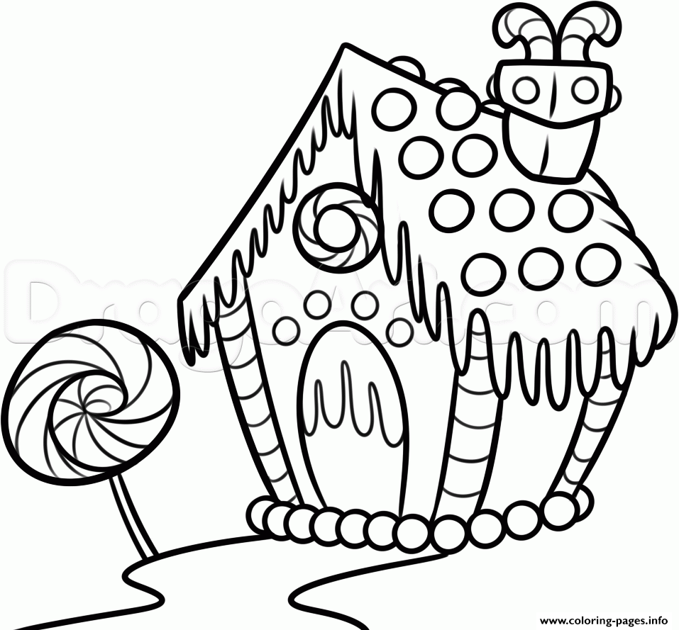 Gingerbread House With Candy Coloring Page Printable