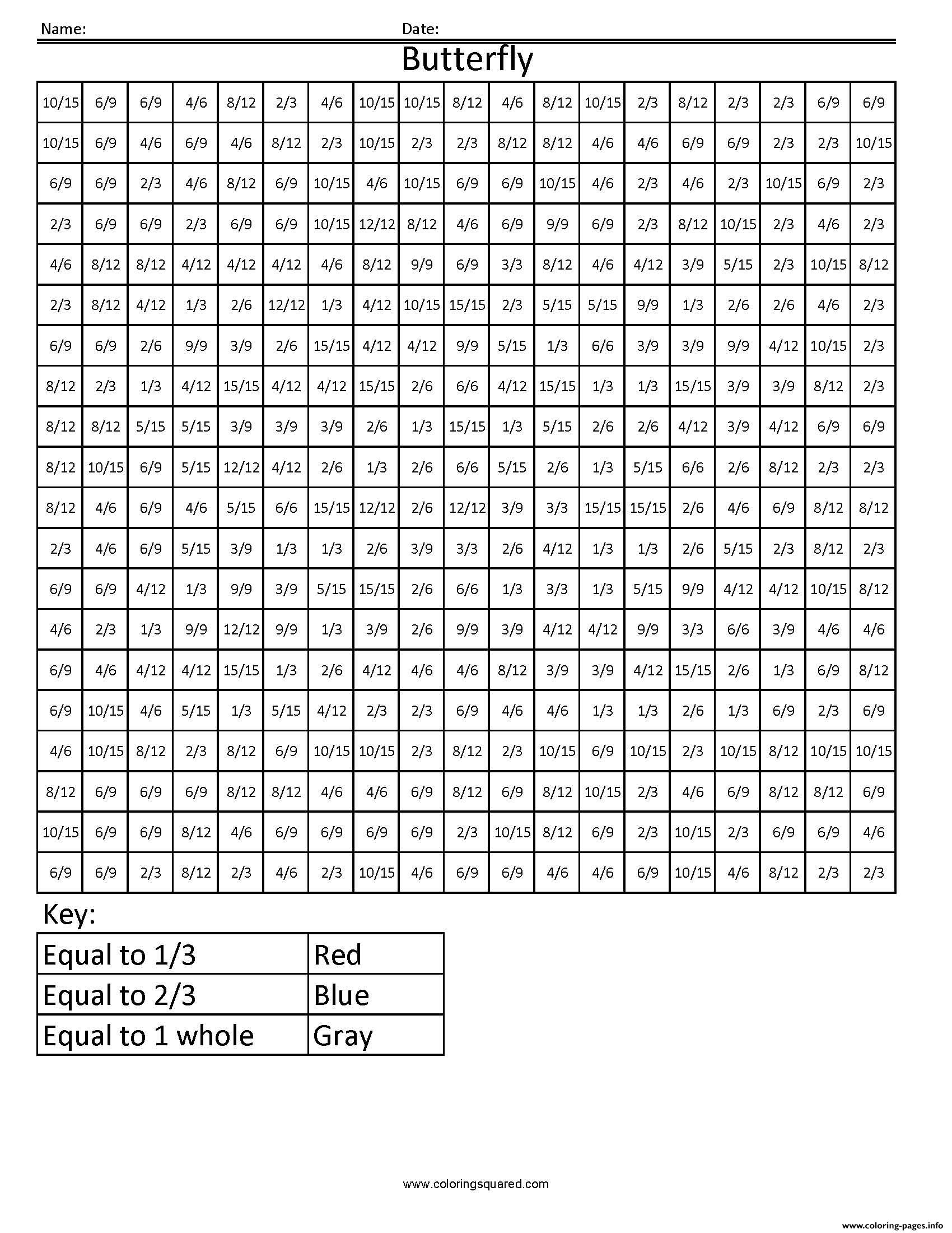 Butterfly Squared Fractions Decimals And Percentages Coloring Squared ...