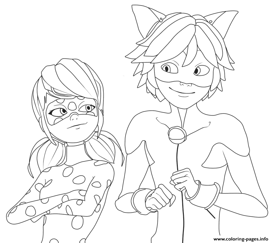 Miraculous Ladybug And Cat Noir Very Happy Coloring page Printable