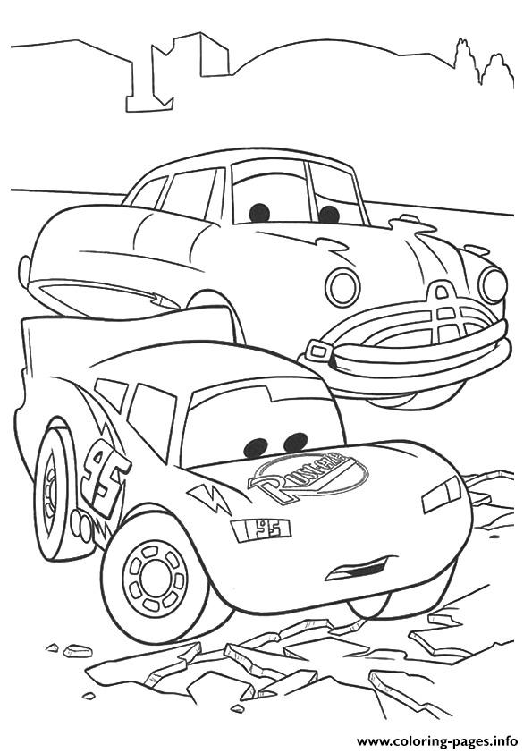 Cars The Lightning McQueen With Doc Hudson A4 Disney coloring