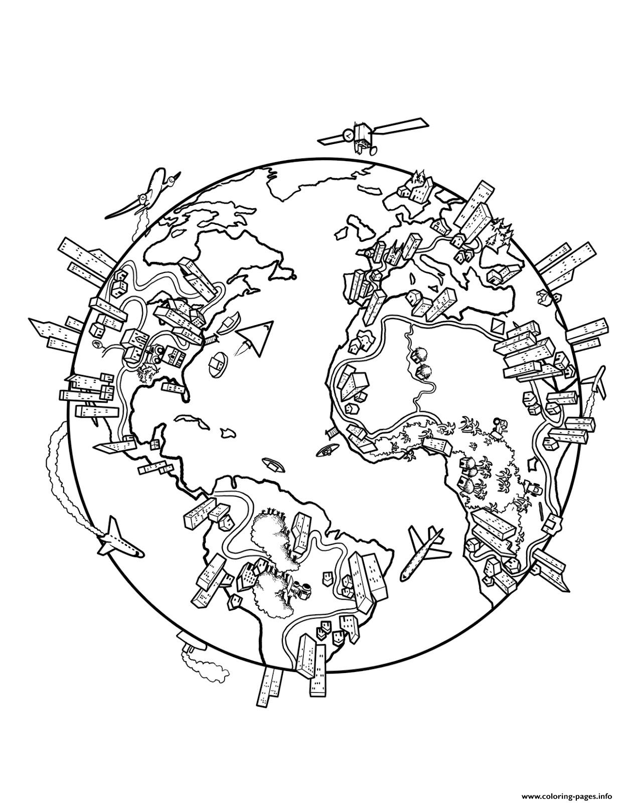 World Map Earth Coloring Pages Printable