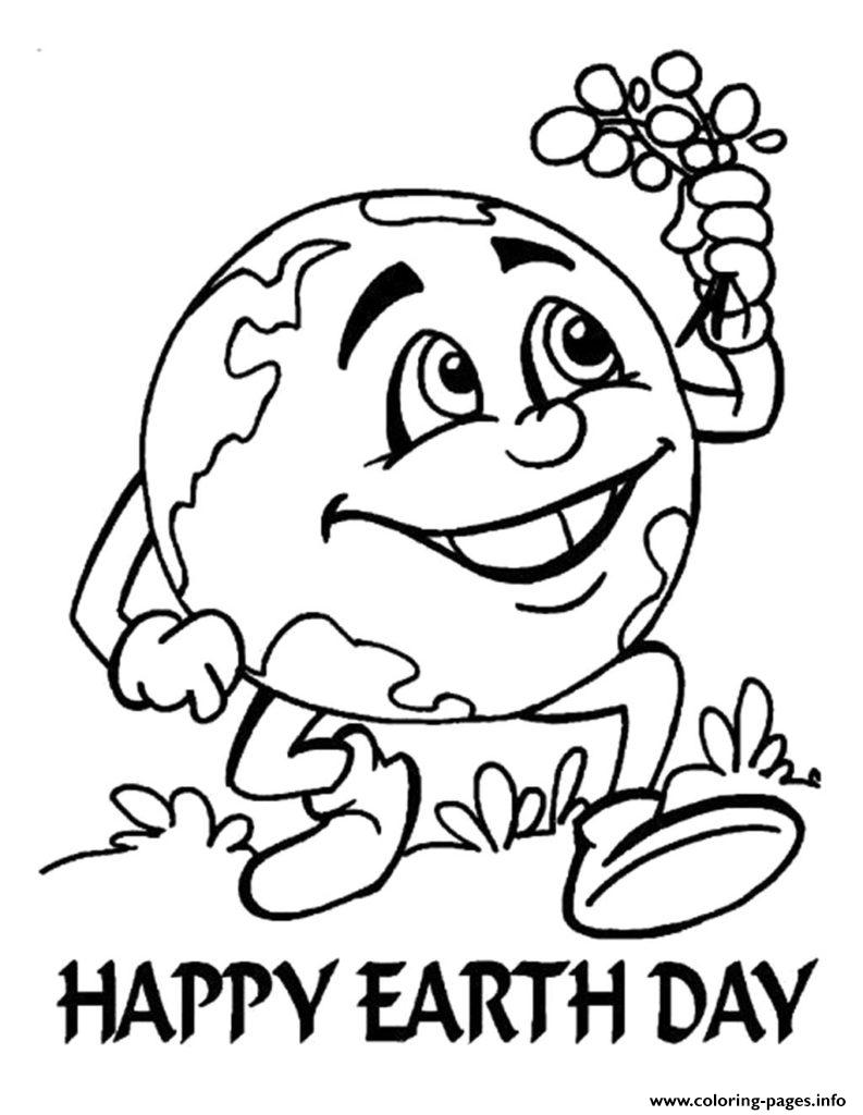 Earth Day Happy Kids Coloring Page Printable