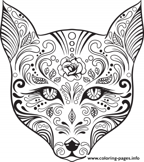 Advanced Cat Sugar Skull Coloring Pages Coloring Pages Printable