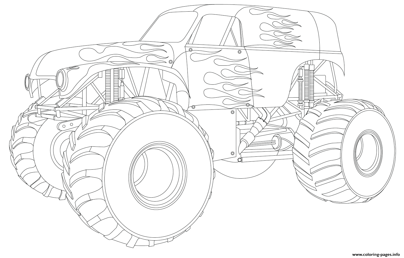 Monster Truck Nice Fire Flames Cool Coloring page Printable