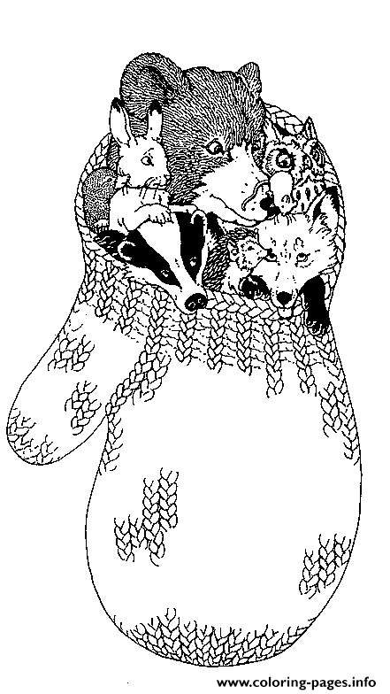 Mitten Animals By Jan Brett coloring