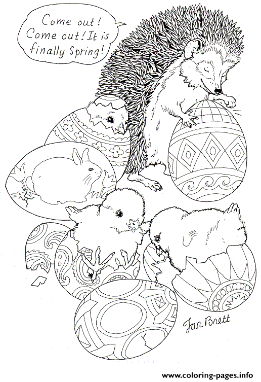 Happy Easter Eggs Coloring Page By Jan Brett coloring