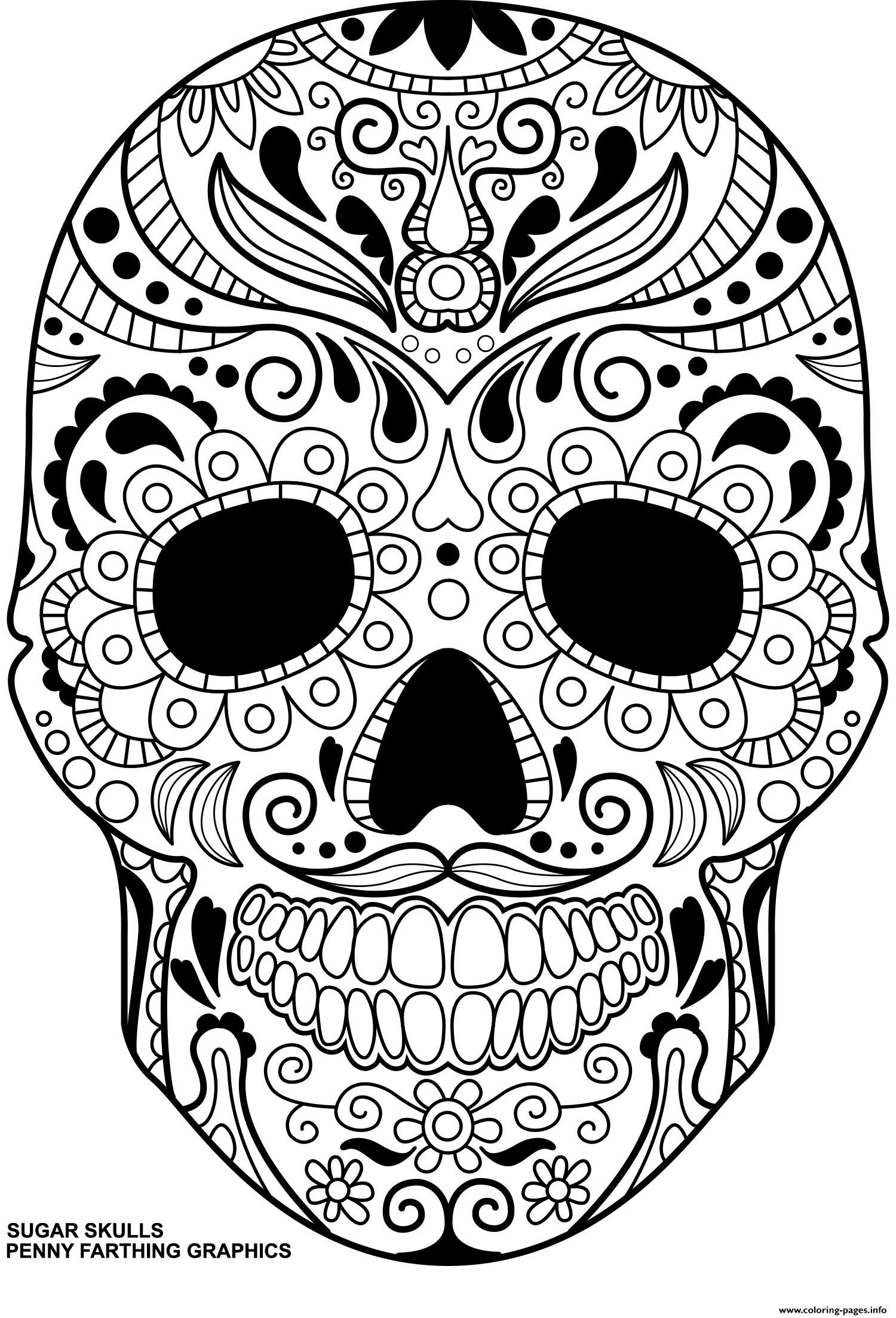 Sugar Skulls Day Of The Dead Calavera Coloring Page Printable