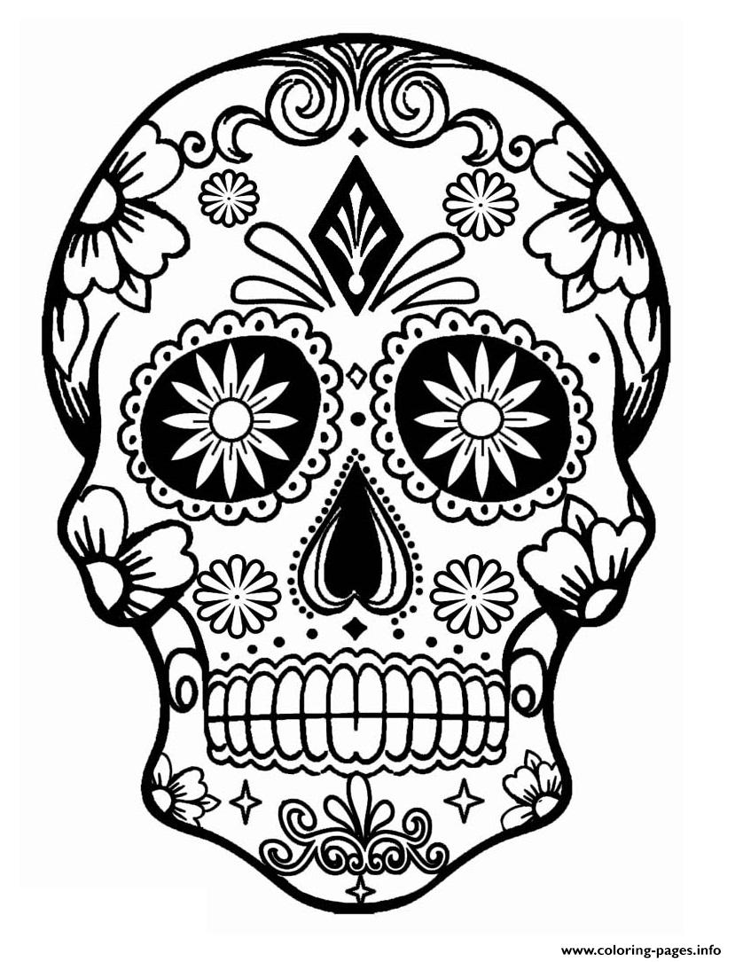 Simple Sugar Skull Calavera Coloring Page Printable