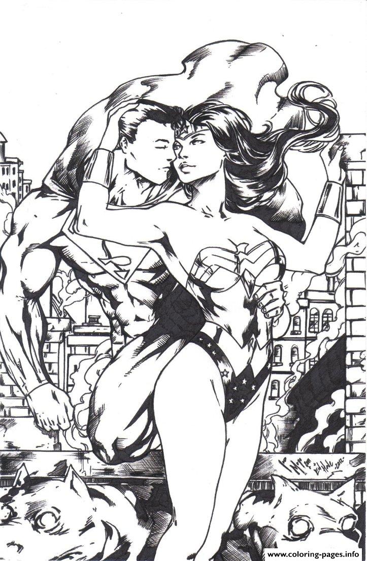 Wonder Woman Sexy Superman Kiss For Adult coloring