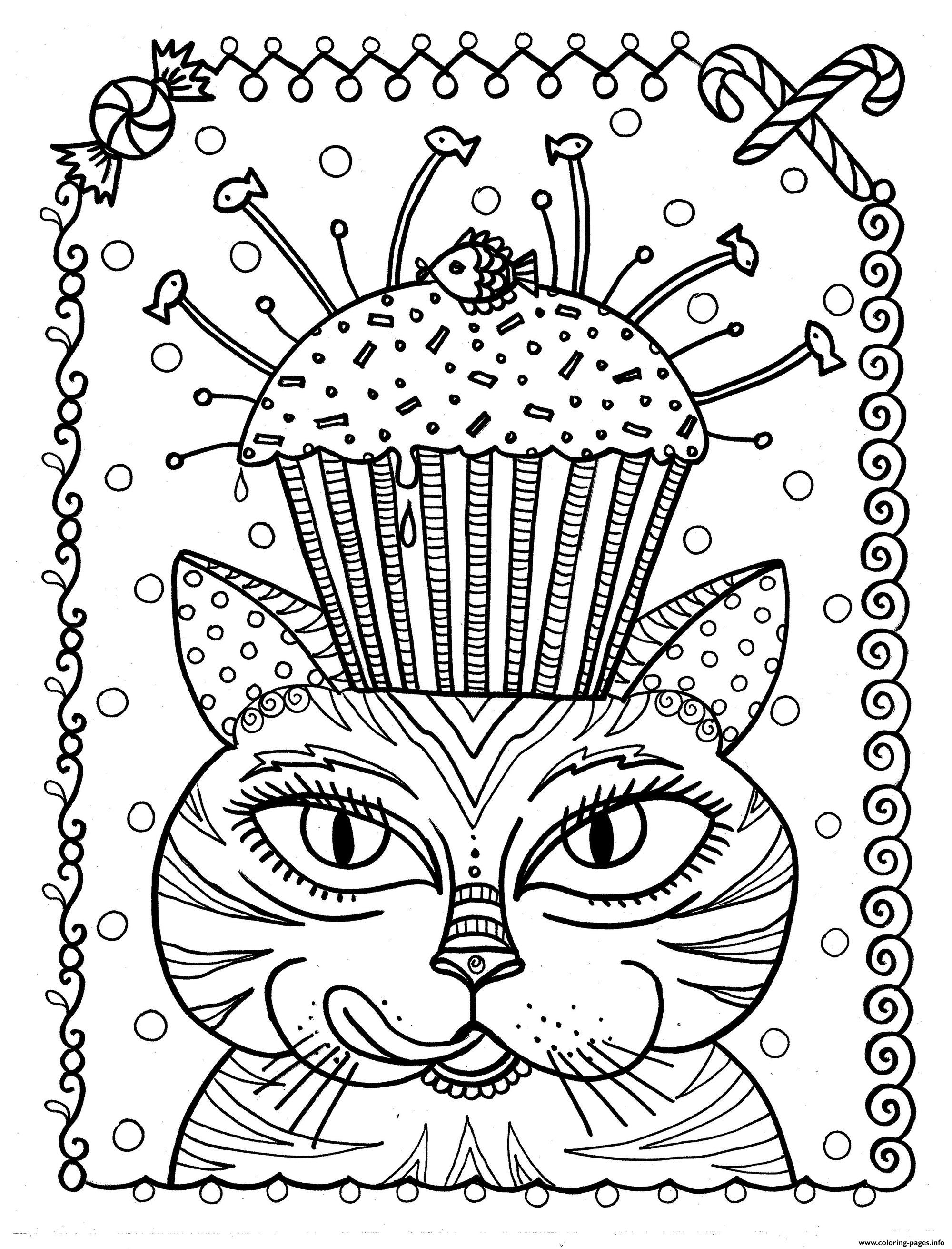 Download Adult Cat Cup Cake By Deborah Muller Coloring Pages Printable